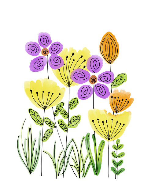 Piirrettyjä keväisiä kukkia