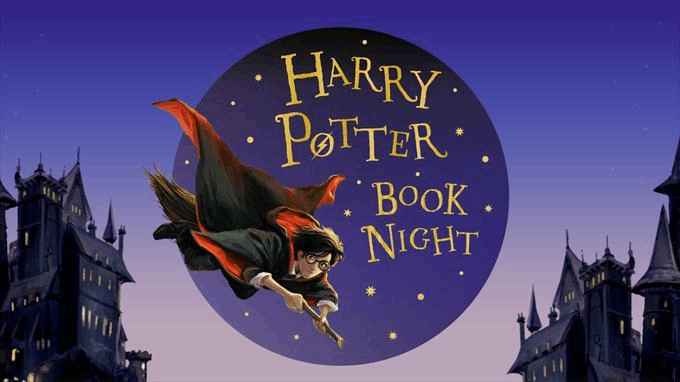Piirretyssä kuvassa Harry Potter lentää tähtitaivaalla